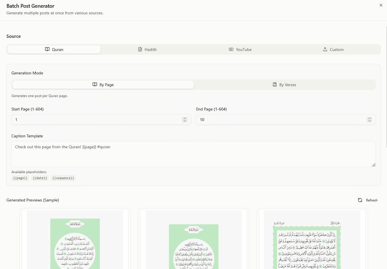 Batch generation interface showing multiple post generation options