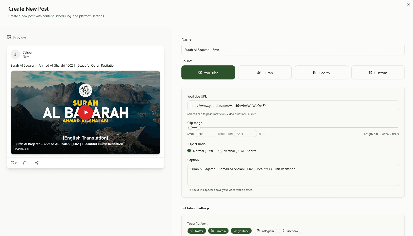 Post Editor with YouTube clipping